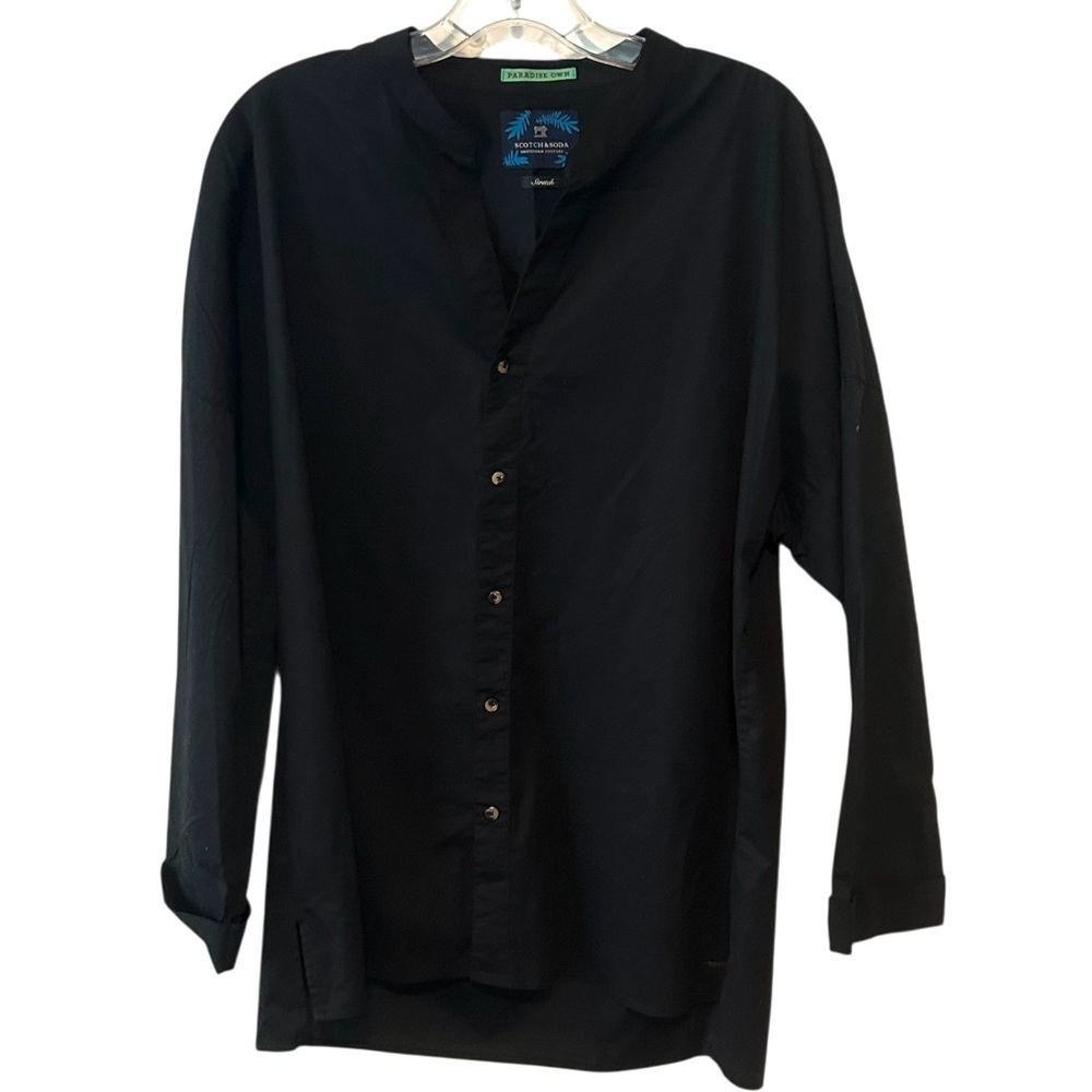 Scotch & Soda Women's Black Paradise Own Collarless‎ Button Down in Size L